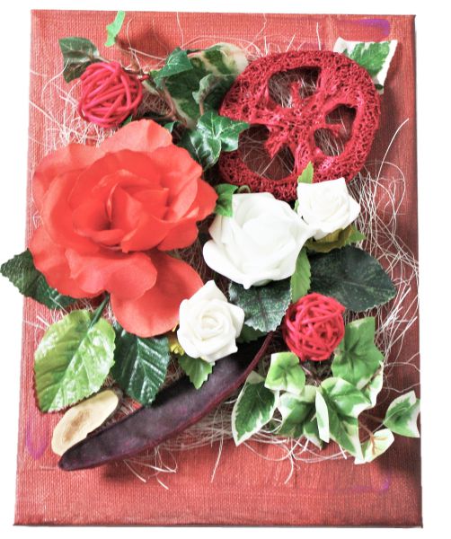 Wanddekoration Blumengesteck Collage mit roten Rosen